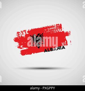 Flag of Albania. Vector illustration of grunge brush stroke with Albanian national flag colors for your graphic and web design Stock Vector