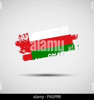 Flag of Oman. Vector illustration of grunge brush stroke with Omani national flag colors for your graphic and web design Stock Vector