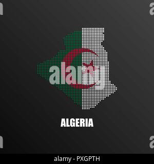 Vector illustration of abstract halftone map of Algeria made of square pixels with Algerian national flag colors for your graphic and web design Stock Vector