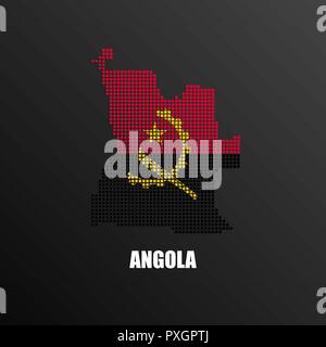 Vector illustration of abstract halftone map of Angola made of square pixels with Angolan national flag colors for your graphic and web design Stock Vector