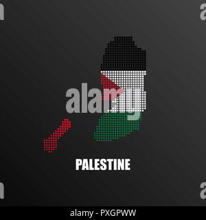 Vector illustration of abstract halftone map of Palestine made of square pixels with Palestinian national flag colors for your graphic and web design Stock Vector