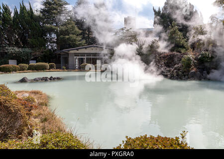 BEPPU, OITA, JAPAN - MARCH 14, 2017 :Shiraike Jigoku (White Pond Hell) is one of the tourist attractions representing the various hells at Beppu Onsen Stock Photo