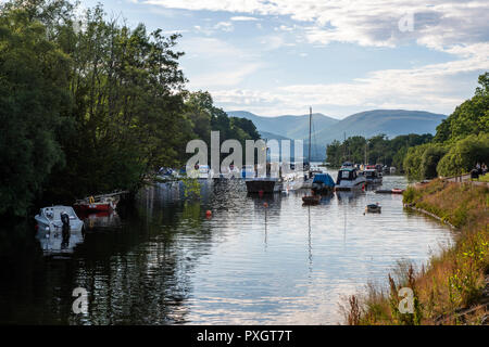 Boats at anchor in River Leven in Balloch, West Dunbartonshire, Scotland Stock Photo