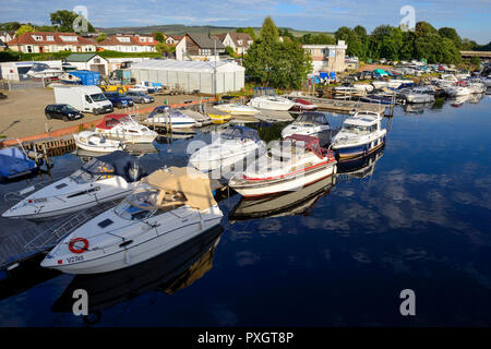 Boats at anchor in River Leven in Balloch, West Dunbartonshire, Scotland Stock Photo