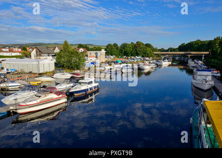 Boats at anchor in River Leven in Balloch, West Dunbartonshire, Scotland Stock Photo