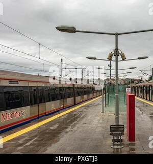 Istanbul, Turkey, September 23., 2018: Marmaray subway terminus in a suburb of Istanbul in the rain Stock Photo