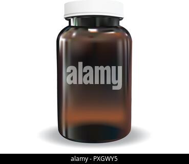Vector brown amber bottle with white plastic cap Stock Vector