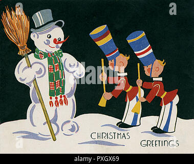 Christmas Greetings card - Snowman and Toy Soldiers Stock Photo