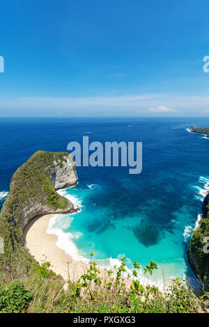 Kelingking beach scenery from cliff, Nusa penida island, Bali, Indonesia. Stock Photo