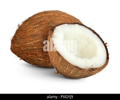 coconut with cut half isolated on white Stock Photo
