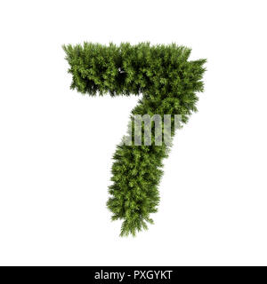 Christmas alphabet ABC digit number 7 seven font. Christmas tree branches digits decoration type. Highly realistic 3d rendering illustration. Characte Stock Photo