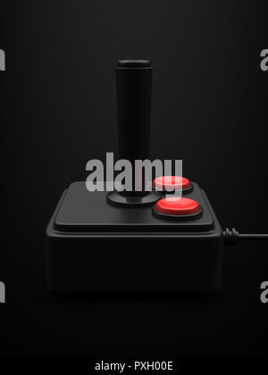 3d rendered side view of a retro joystick with a red knob dramatically ...