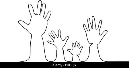 Continuous one line drawing. Abstract family hands parents and children. Vector illustration Stock Vector