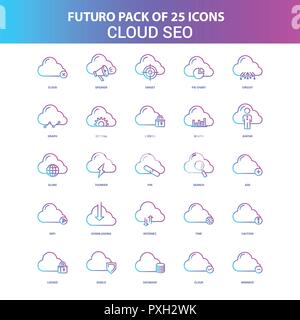 25 Blue and Pink Futuro Cloud SEO Icon Pack Stock Vector