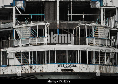 Boblo Boat S.S. Ste. Claire in state of decay, Detroit River, Michigan USA Stock Photo