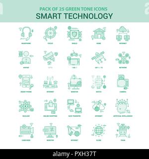 25 Green Smart Technology Icon set Stock Vector