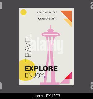 Welcome to The Space Needle Seattle, Washington Explore, Travel Enjoy Poster Template Stock Vector