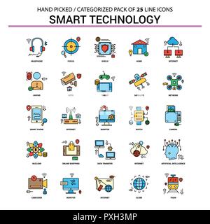 Smart Technology Flat Line Icon Set - Business Concept Icons Design Stock Vector