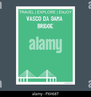 Vasco Da Gama Bridge Lisbon, Portugal monument landmark brochure Flat style and typography vector Stock Vector
