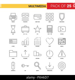 Multimedia Black Line Icon - 25 Business Outline Icon Set Stock Vector