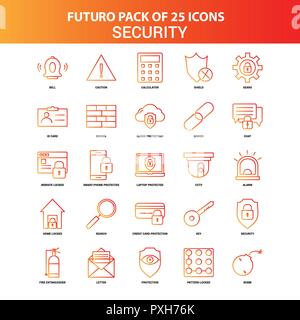 Orange Futuro 25 Security Icon Set Stock Vector