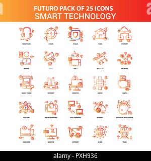 Orange Futuro 25 Smart Technology Icon Set Stock Vector