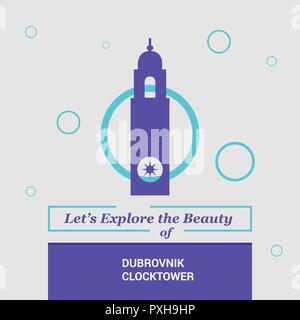 Let's Explore the beauty of Dubrovnik Clocktower, Croatia National Landmarks Stock Vector