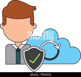 businessman cloud computing shield fin tech business vector illustration Stock Vector