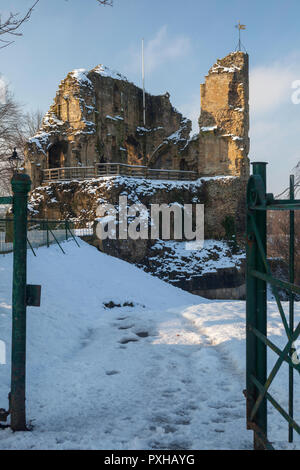 Winter view of Knaresborough Castle in North Yorkshire after snow Stock Photo