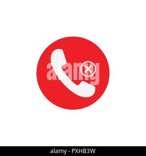 Phone icon, missed call sign, white on red background. Vector Stock Vector