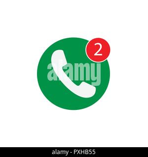 Phone icon, one missed call sign, white on green background. Stock Vector