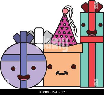 kawaii birthday gift boxes cartoon Stock Vector