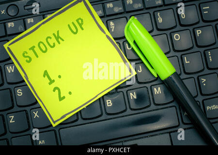 Handwriting Text Stock Up Concept Meaning Buy Large Amount Something So That You Will Have Enough For Future Stock Photo Alamy