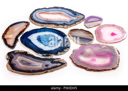 collection of agates on white background Stock Photo