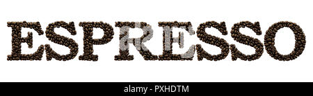 Espresso word made from coffee bean font. 3D Rendering Stock Photo