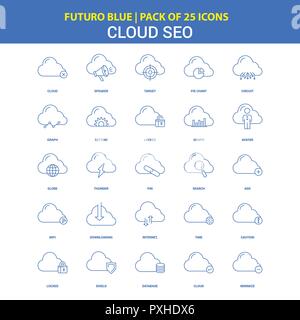 Cloud SEO Icons - Futuro Blue 25 Icon pack Stock Vector