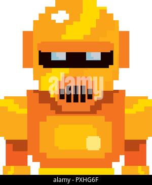 pixel video game gold robot vector illustration Stock Vector