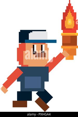 character with torch pixel video game vector illustration Stock Vector ...