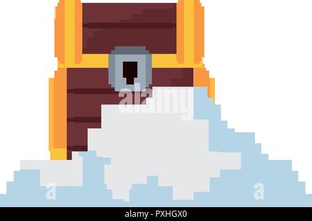 treasure chest cloud pixel video game vector illustration Stock Vector