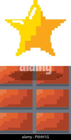 gold star brick wall video game vector illustration Stock Vector