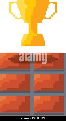 gold trophy brick wall video game vector illustration Stock Vector