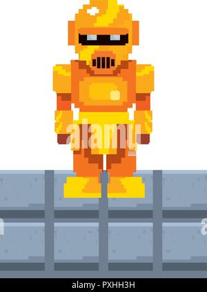 pixel video game gold robot vector illustration  Stock Vector