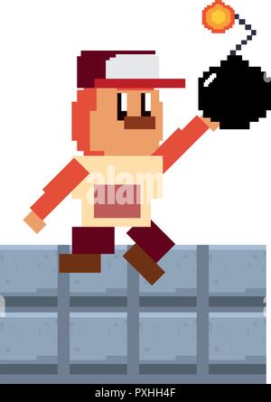 character on wall pixel video game vector illustration Stock Vector ...