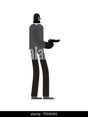 Robber and gun. Burglar and weapon. Mugger isolated. Vector illustration Stock Vector