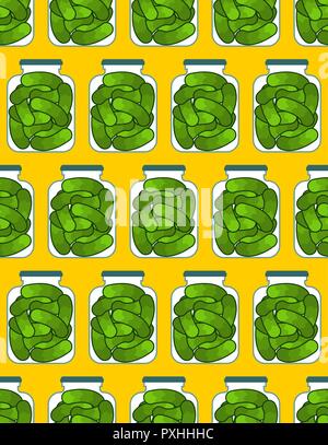 Bank pickled cucumbers pattern seamless. Preserved vegetables background. Vector illustration ornament Stock Vector