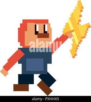 character with thunderbolt pixel video game vector illustration Stock ...