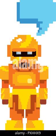 pixel video game gold robot vector illustration  Stock Vector