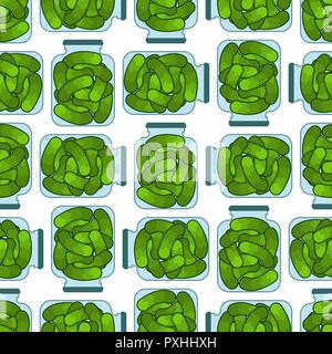 Bank pickled cucumbers pattern seamless. Preserved vegetables background. Vector illustration ornament Stock Vector