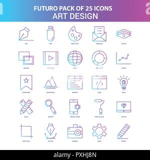 25 Blue and Pink Futuro Art Design Icon Pack Stock Vector