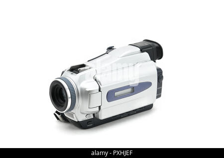 Semi-professional video camcorder used for shooting video clips on Isolated white background Stock Photo